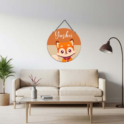 GIFTMEBAZAR Personalized Cute Fox Wall Hanging Custom With Name Wall Art Kids Room Decor Birthday Return Gift For Kids Modern Artwork